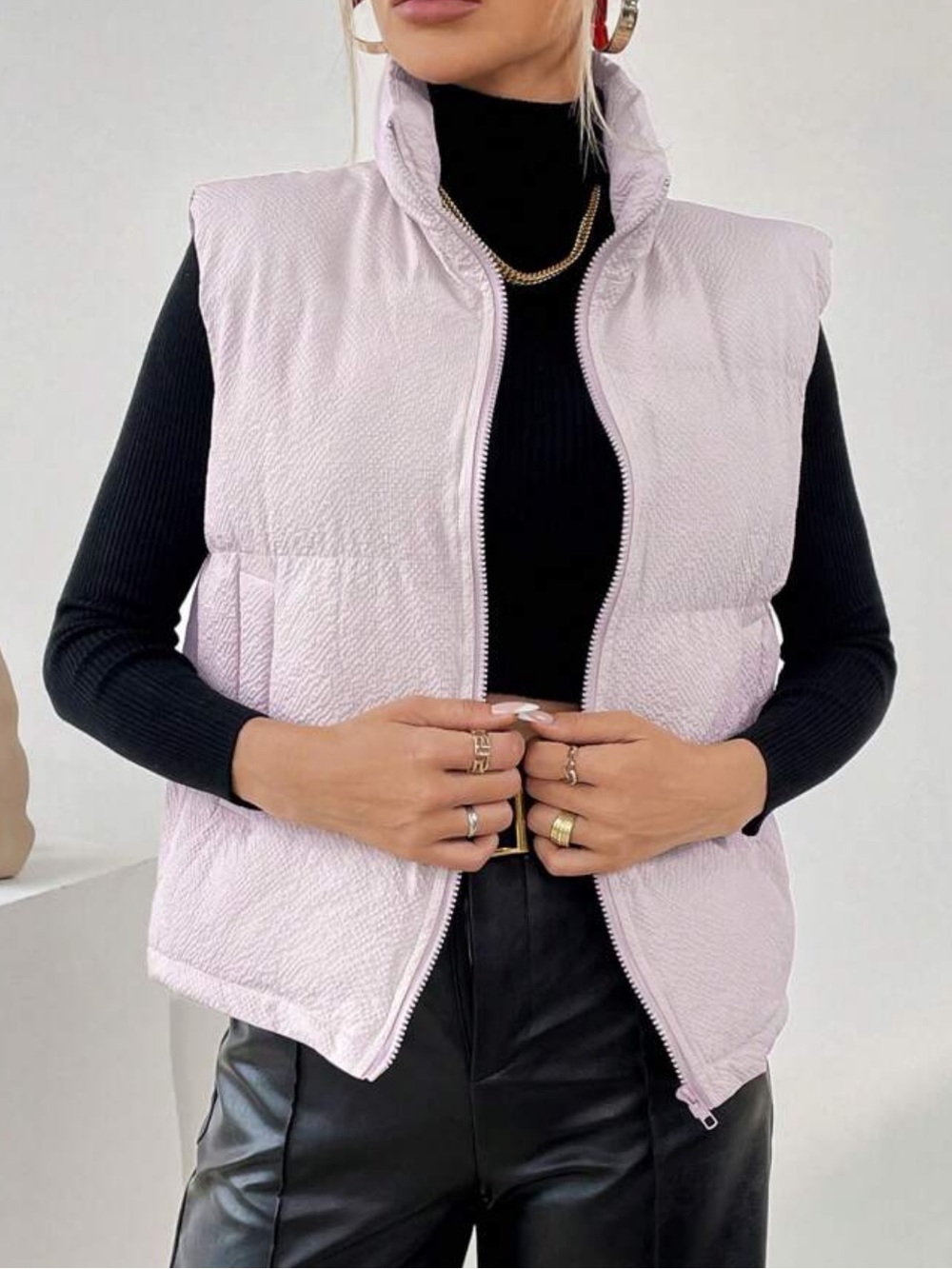 Pink Puffer Vest Fall Jackets with Lining